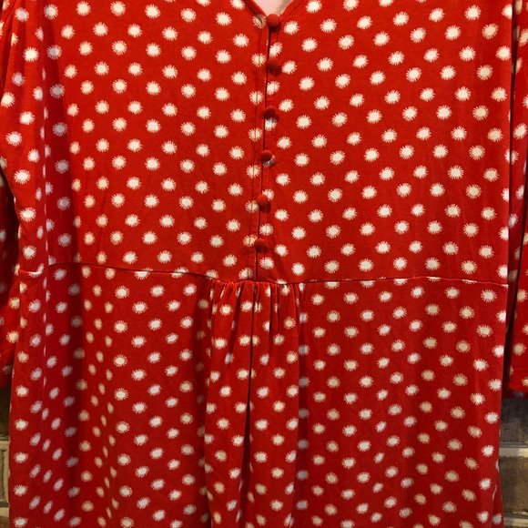 Boden Sz 18 V-Neck Midi Dress Red White Starburst A-Line 3/4 Bell Sleeve Flowy G - Picture 3 of 8